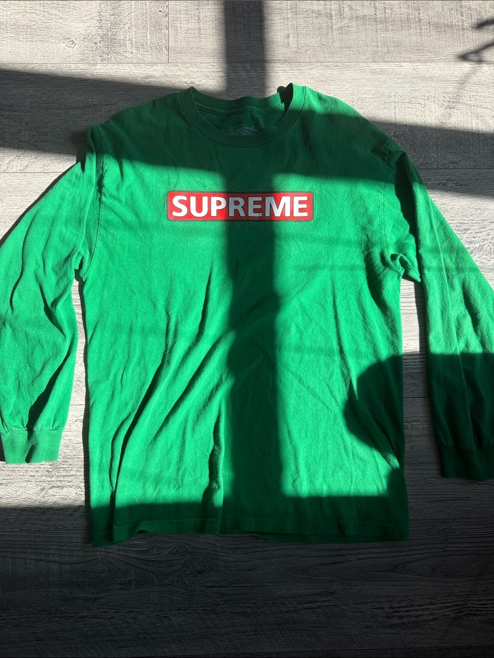 Supreme Green Long Sleeve Shirt with Red Box Logo